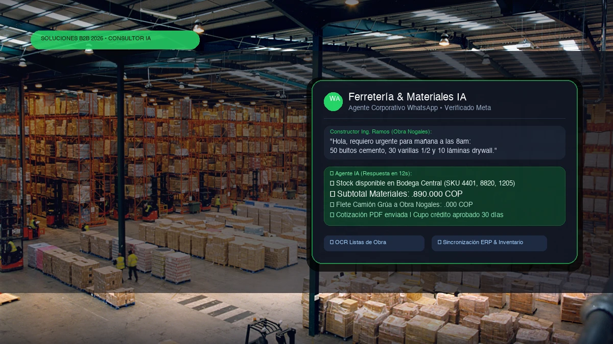 Chatbot de WhatsApp Corporativo para Ferreterías Industriales y Materiales de Construcción con IA: Cómo Automatizar Listas de Pedidos, Cotizaciones en Minutos y Despachos a Obra 24/7 en LATAM (2026)